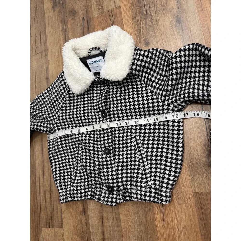 Old Navy Girls Houndstooth Sherpa Collar Jacket Size M 8 Black White